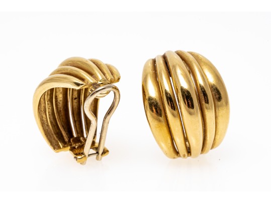 18k Yellow Gold Retro Chunky Vertical Ribbed Earrings