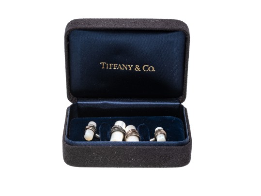 Tiffany & Co. Handsome Sterling Silver And Mother-of-pearl Cufflinks, Boxed