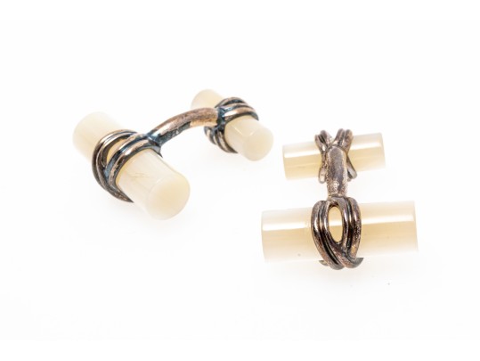 Tiffany & Co. Handsome Sterling Silver And Mother-of-pearl Cufflinks, Boxed