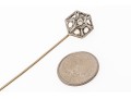 14k White Gold Vintage Filigree Top Stick Pin, Diamond Set, Approximately 0.10 CTS
