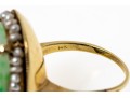 14k Gold Beautiful Vintage Pierced Green Jadeite Jade And Seed Pearl Ring, Size 6