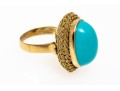 18k Yellow Gold Beautiful Vintage Oval Cabachon Turquoise Ring, Braided Edge, Size 6