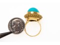 18k Yellow Gold Beautiful Vintage Oval Cabachon Turquoise Ring, Braided Edge, Size 6