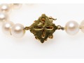 14k Floral Motif And Jade Clasped 8.75 MM Choker Length Cultured Pearl Necklace