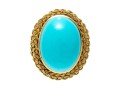 18k Yellow Gold Beautiful Vintage Oval Cabachon Turquoise Ring, Braided Edge, Size 6