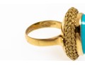18k Yellow Gold Beautiful Vintage Oval Cabachon Turquoise Ring, Braided Edge, Size 6