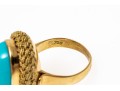 18k Yellow Gold Beautiful Vintage Oval Cabachon Turquoise Ring, Braided Edge, Size 6