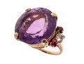 14k Yellow Gold Impactful Large Purple Amethyst, Diamond And Ruby Ring, Size 5.75