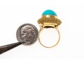 18k Yellow Gold Beautiful Vintage Oval Cabachon Turquoise Ring, Braided Edge, Size 6