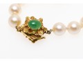14k Floral Motif And Jade Clasped 8.75 MM Choker Length Cultured Pearl Necklace