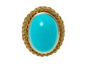 18k Yellow Gold Beautiful Vintage Oval Cabachon Turquoise Ring, Braided Edge, Size 6