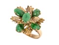 18k Yellow Gold Handsome Nephrite Jade And Foliate Cluster Ring, Size 6