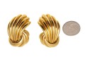 14k Yellow Gold Fabulous Impactful Ribbed And Gathered Opposing Earrings