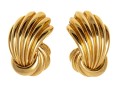 14k Yellow Gold Fabulous Impactful Ribbed And Gathered Opposing Earrings