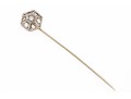 14k White Gold Vintage Filigree Top Stick Pin, Diamond Set, Approximately 0.10 CTS