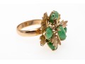 18k Yellow Gold Handsome Nephrite Jade And Foliate Cluster Ring, Size 6