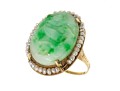 14k Gold Beautiful Vintage Pierced Green Jadeite Jade And Seed Pearl Ring, Size 6