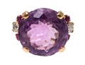 14k Yellow Gold Impactful Large Purple Amethyst, Diamond And Ruby Ring, Size 5.75