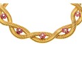 14k Magnificent Wide Heavy Vintage Snake Chain, Ruby And Diamond Cluster Choker