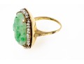 14k Gold Beautiful Vintage Pierced Green Jadeite Jade And Seed Pearl Ring, Size 6