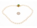 14k Floral Motif And Jade Clasped 8.75 MM Choker Length Cultured Pearl Necklace