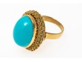 18k Yellow Gold Beautiful Vintage Oval Cabachon Turquoise Ring, Braided Edge, Size 6