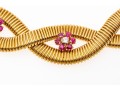 14k Magnificent Wide Heavy Vintage Snake Chain, Ruby And Diamond Cluster Choker
