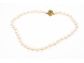 14k Floral Motif And Jade Clasped 8.75 MM Choker Length Cultured Pearl Necklace