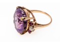 14k Yellow Gold Impactful Large Purple Amethyst, Diamond And Ruby Ring, Size 5.75