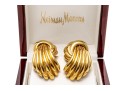 14k Yellow Gold Fabulous Impactful Ribbed And Gathered Opposing Earrings
