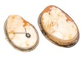 14k White And Yellow Gold Lot Of Two Large Vintage Cameo Brooches, One Diamond Set