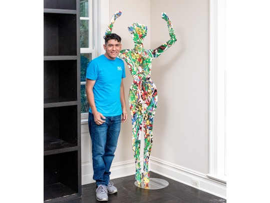 Artisanal Paint Splattered Plaster Manequin On Circular Base