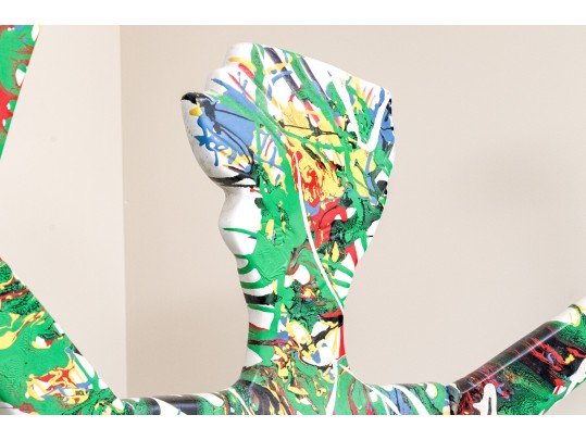 Artisanal Paint Splattered Plaster Manequin On Circular Base