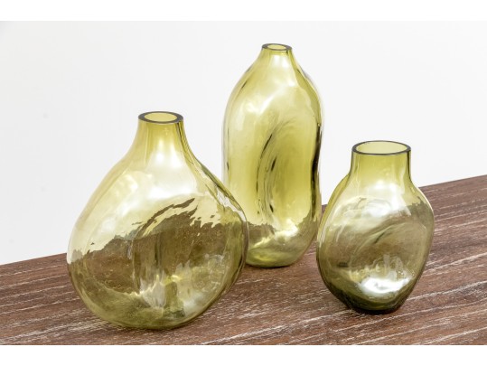 Three Green Tinted Glass Vases