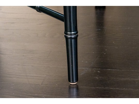 Six Chinese Chippendale Style Black Lacquered Dining Chairs In Green Faux Snakeskin Upholstery