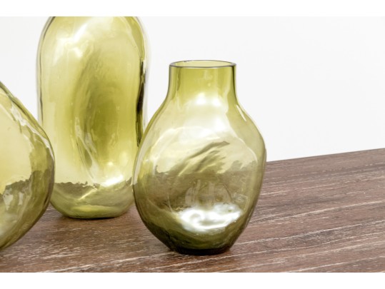 Three Green Tinted Glass Vases