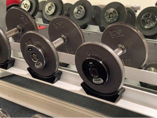 “Rock Barbell And Fitness” Commercial Weight Rack And A Collection Of Free Weights