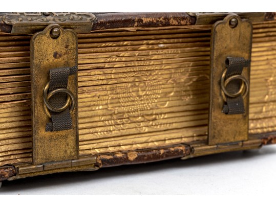 Antique Leather Bound Photograph Album Together With Two Antique Photos