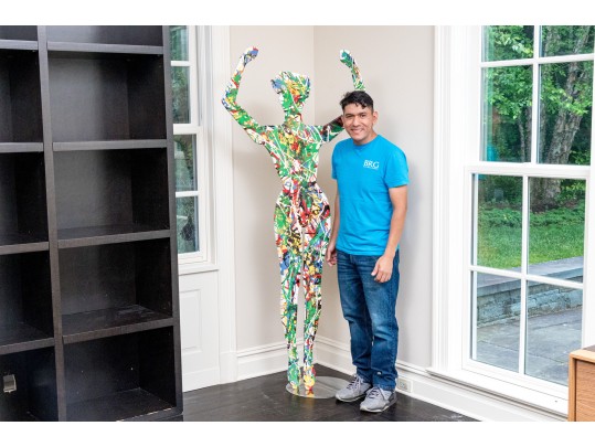 Artisanal Paint Splattered Plaster Manequin On Circular Base