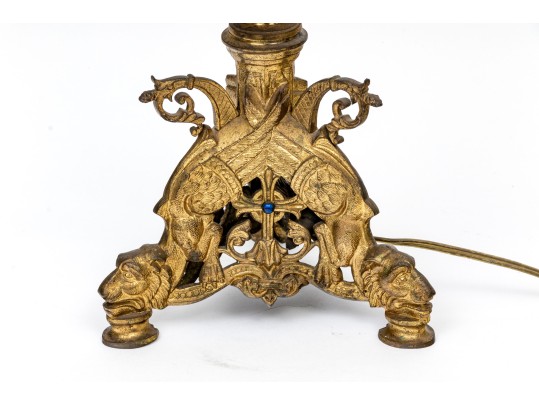 Gothic Style Brass Seven Light Electrified Candelabrum