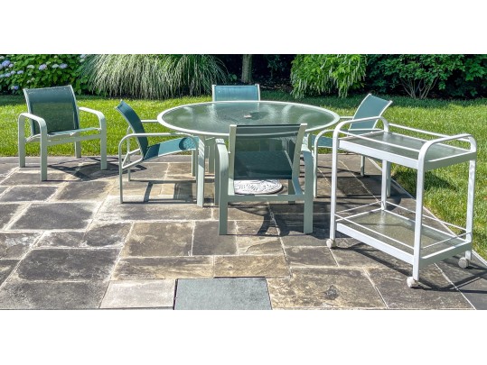 Vintage Brown Jordan Outdoor Dining Set, Including Table, Chairs And A Barcart