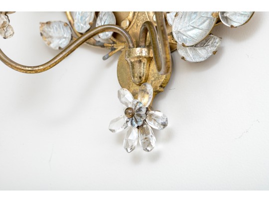 Pair Of French Gilt Metal And Cut Crystal And Amethyst Two-light Wall Sconces 