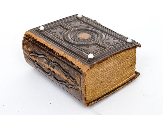 Antique Leather Bound Photograph Album Together With Two Antique Photos