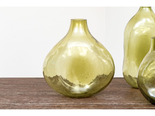 Three Green Tinted Glass Vases