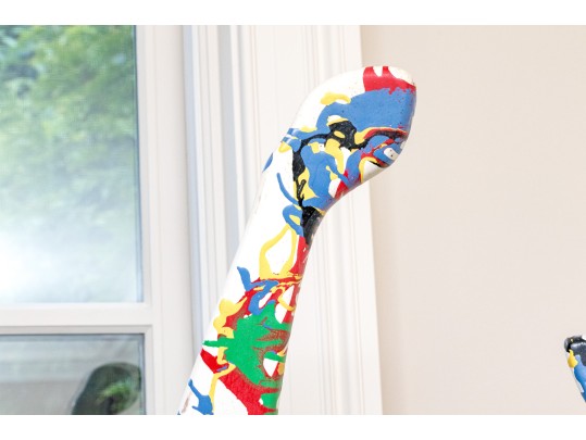 Artisanal Paint Splattered Plaster Manequin On Circular Base