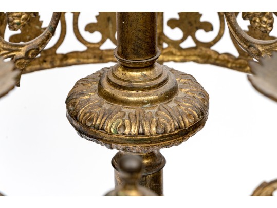 Gothic Style Brass Seven Light Electrified Candelabrum