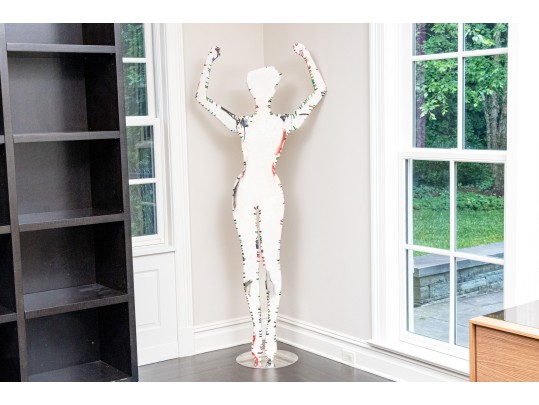 Artisanal Paint Splattered Plaster Manequin On Circular Base