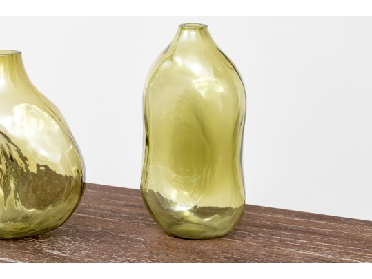 Three Green Tinted Glass Vases
