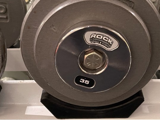 “Rock Barbell And Fitness” Commercial Weight Rack And A Collection Of Free Weights