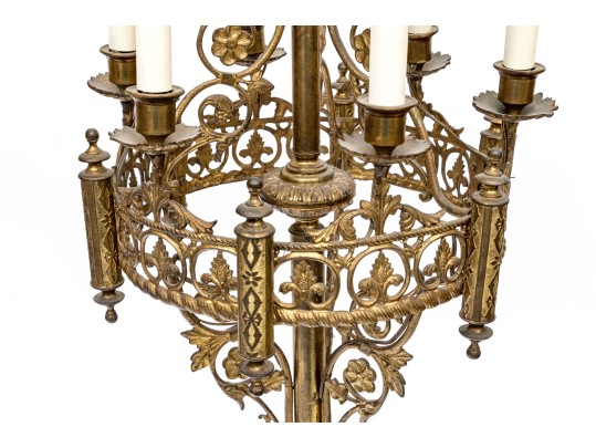 Gothic Style Brass Seven Light Electrified Candelabrum
